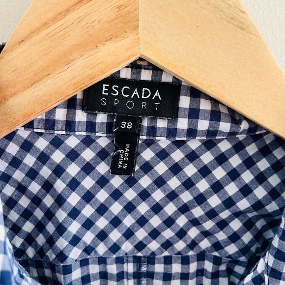 Escada Sport Gingham Button Up Women's 38/Medium Blue/White - Picture 4 of 7